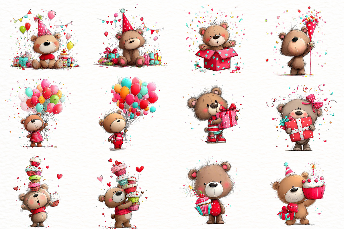 whimsical birthday teddy bear Clipar, an Illustration by Designworld (Photo 2 of 4)