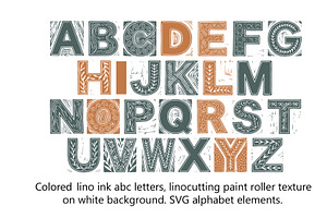 Alphabet set with linocut svg