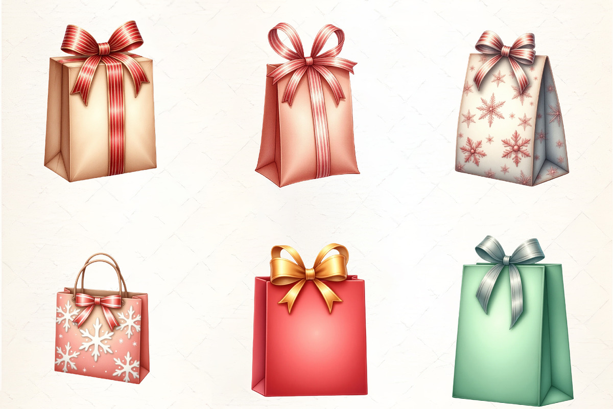 Holiday Gift Bag and Ribbon Clipart, an Illustration by CrexoraLab (Photo 4 of 5)