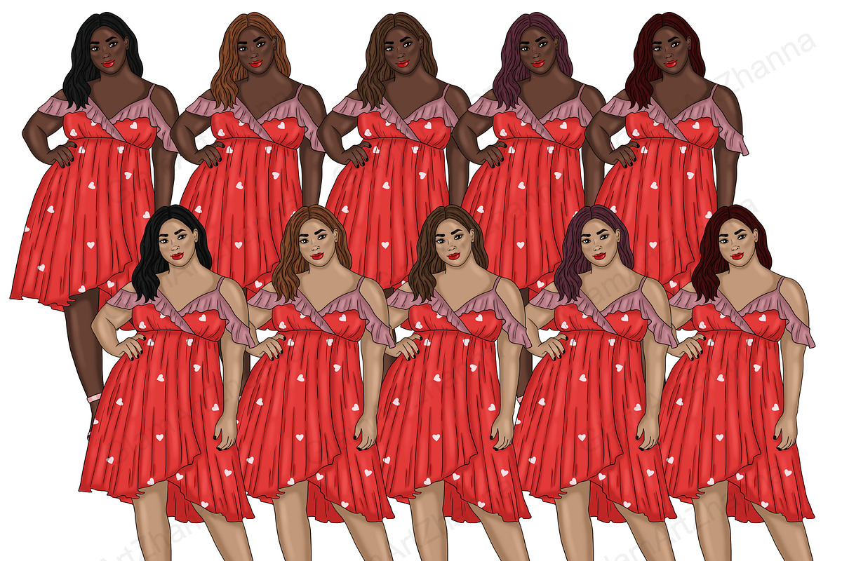 Valentine's Day Girls Clipart, a Seasonal Illustration by GlamArtZhanna (Photo 5 of 5)