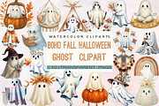 Boho Fall Halloween Ghost  Clipart B, an Illustration by SVGArt (Thumbnail 1 of 8)