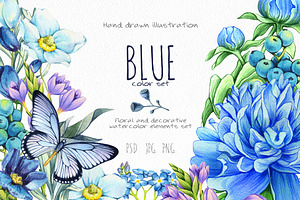 Floral Watercolor Set Blue