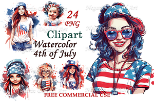 Watercolor 4th of July Clipart, an Object Graphic by Negarin Digital Art