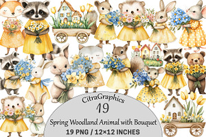 Spring Woodland Animal with Bouquet, an Illustration by CitraGraphics