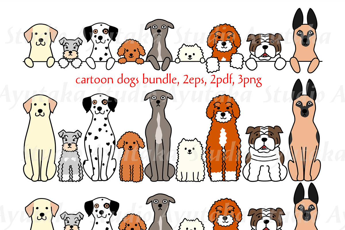 cartoon dogs sitting&peeking bundle, an Illustration by dogsinarow (Photo 1 of 3)