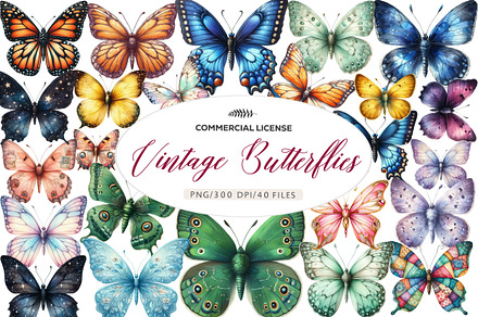 Vintage Butterflies Clip Art, an Illustration by CreationArt