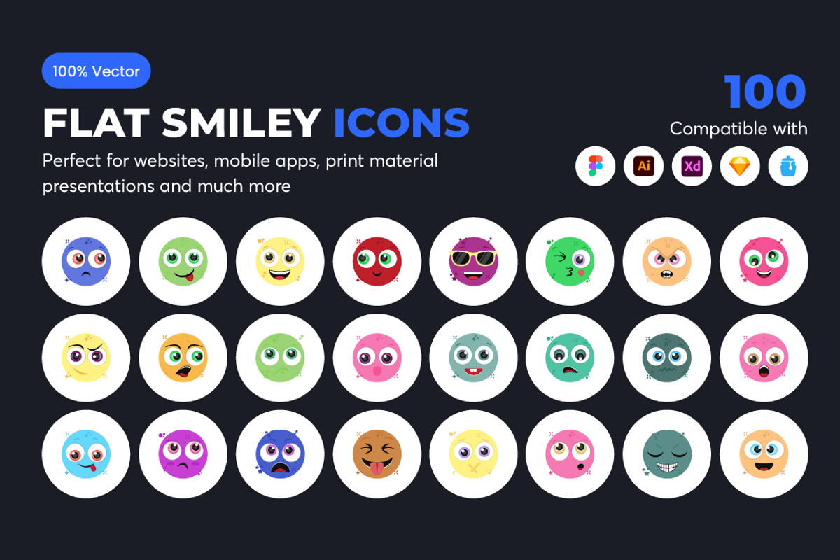 Flat Smiley Vectors, an Emoji Icon by Brickclay (Photo 3 of 8)