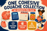 Finance Clipart 60 Gouache PNGs, a Finance Illustration by KamimiArt (Thumbnail 6 of 6)