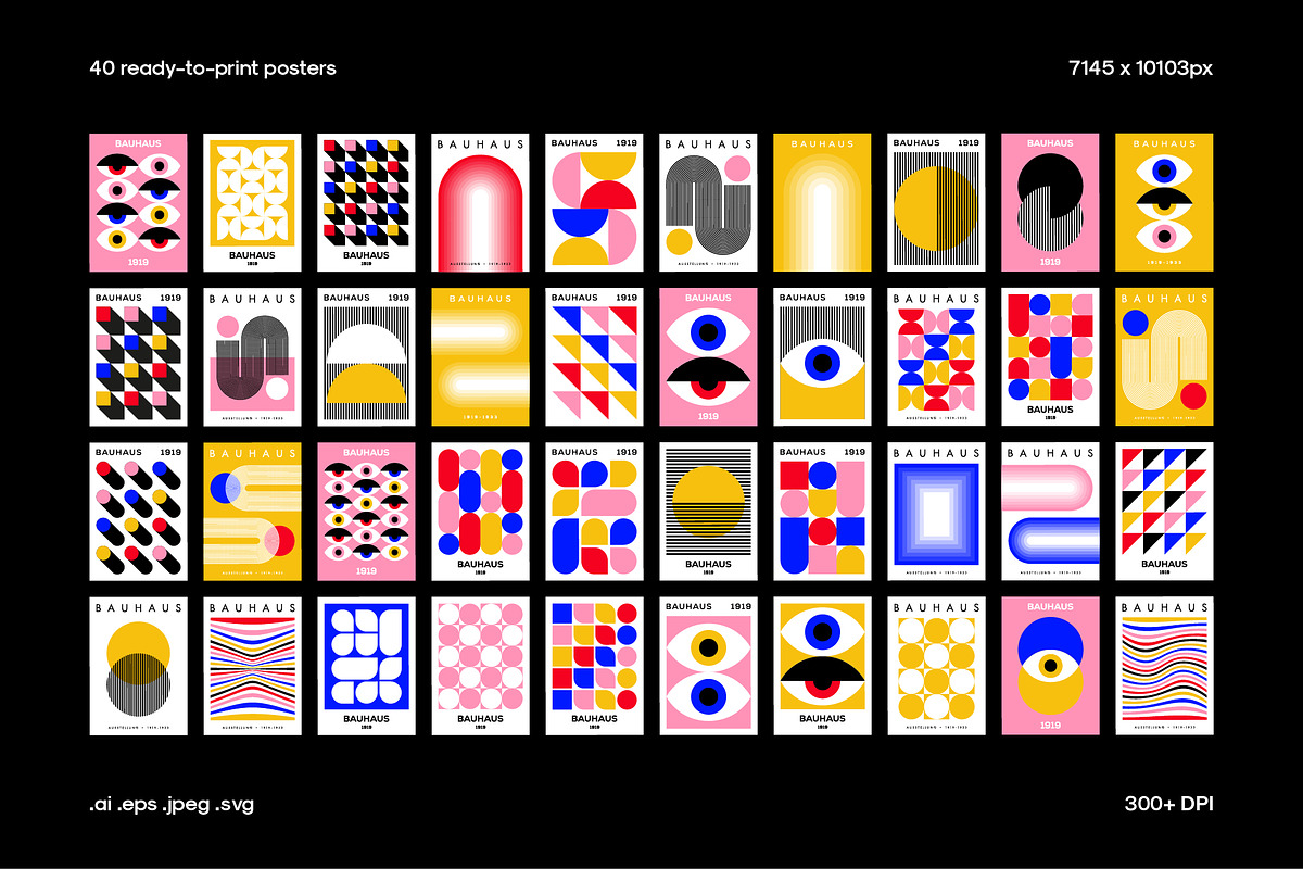 40 Bauhaus Posters Vector Set, a Poster Template by PixelMind (Photo 2 of 8)