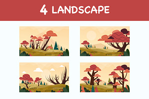 autumn jungle landscape vector set, a Seasonal Illustration by foxndeer