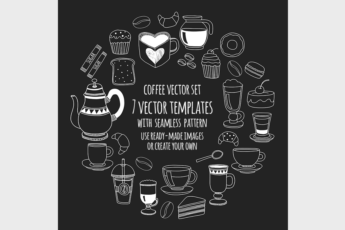 7 vector templates (jpg+eps) Coffee, a Pattern Graphic by Art Loft (Photo 1 of 8)