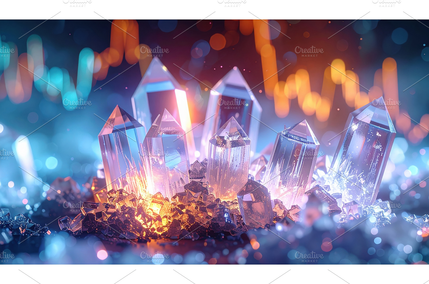 Glowing crystal cluster symbolizing, an Abstract Photo by Igor Tichonow