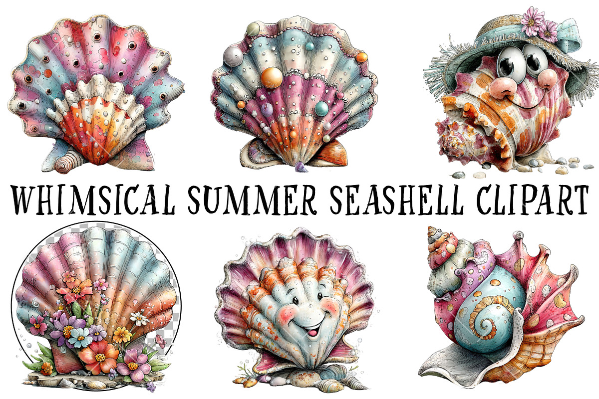 Whimsical Summer Seashell Clipart, an Illustration by OK Design (Photo 2 of 6)