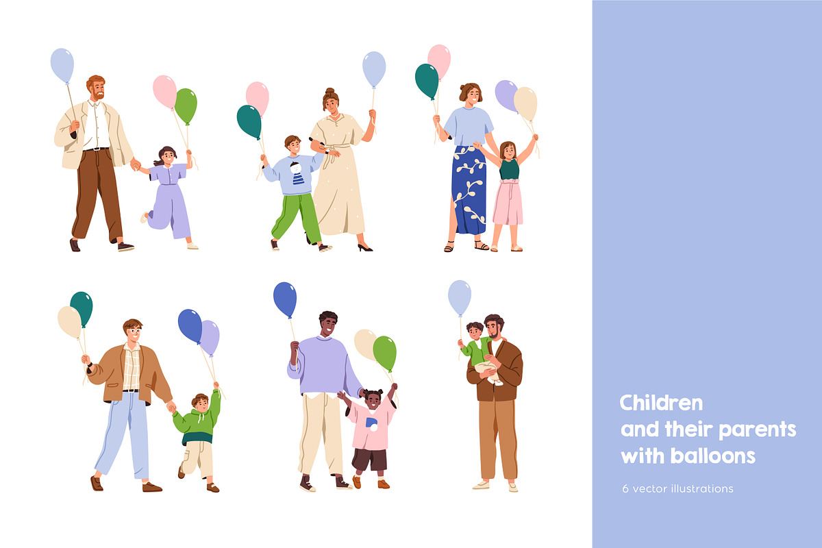Children & parents with balloons set, a Person Illustration by Good Studio (Photo 1 of 5)