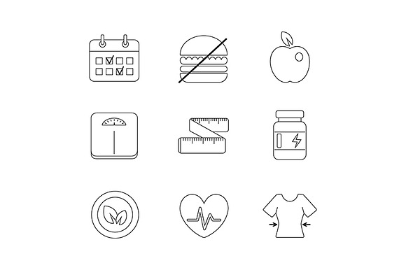 Healthy Fitness Diet Icons Linear Se