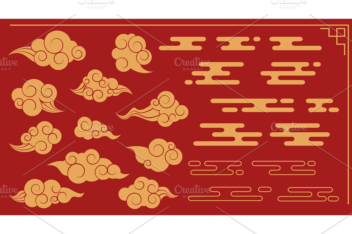 Chinese cloud set on red background., an Illustration by art PVP - market