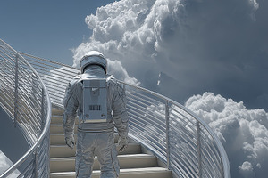 Astronaut Ascending Staircase to Clo, a Photo by Pixeness Studio