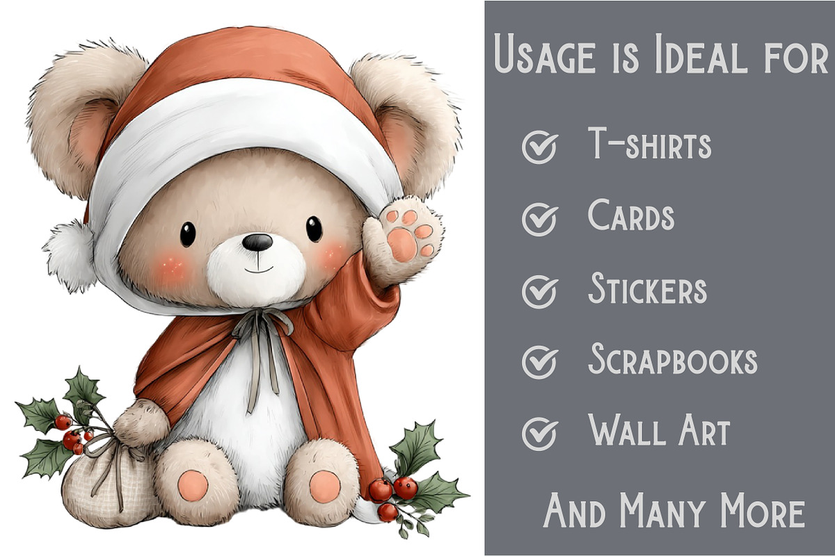Whimsical Christmas Bear Clipart, an Illustration by Pixels.Craft (Photo 6 of 6)