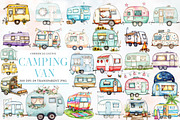 Watercolor Camping van Clipart, an Illustration by Designworld (Thumbnail 1 of 4)