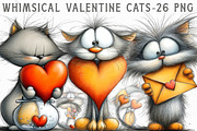 Whimsical Valentine Cats Clipart, an Illustration by Libby Wishes (Thumbnail 1 of 7)