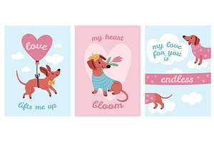 Funny dachshund cards. Cartoon, an Animal Illustration by YummyBuum