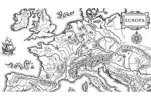 fantasy-style map of Europe with sea, an Illustration by AlexArt