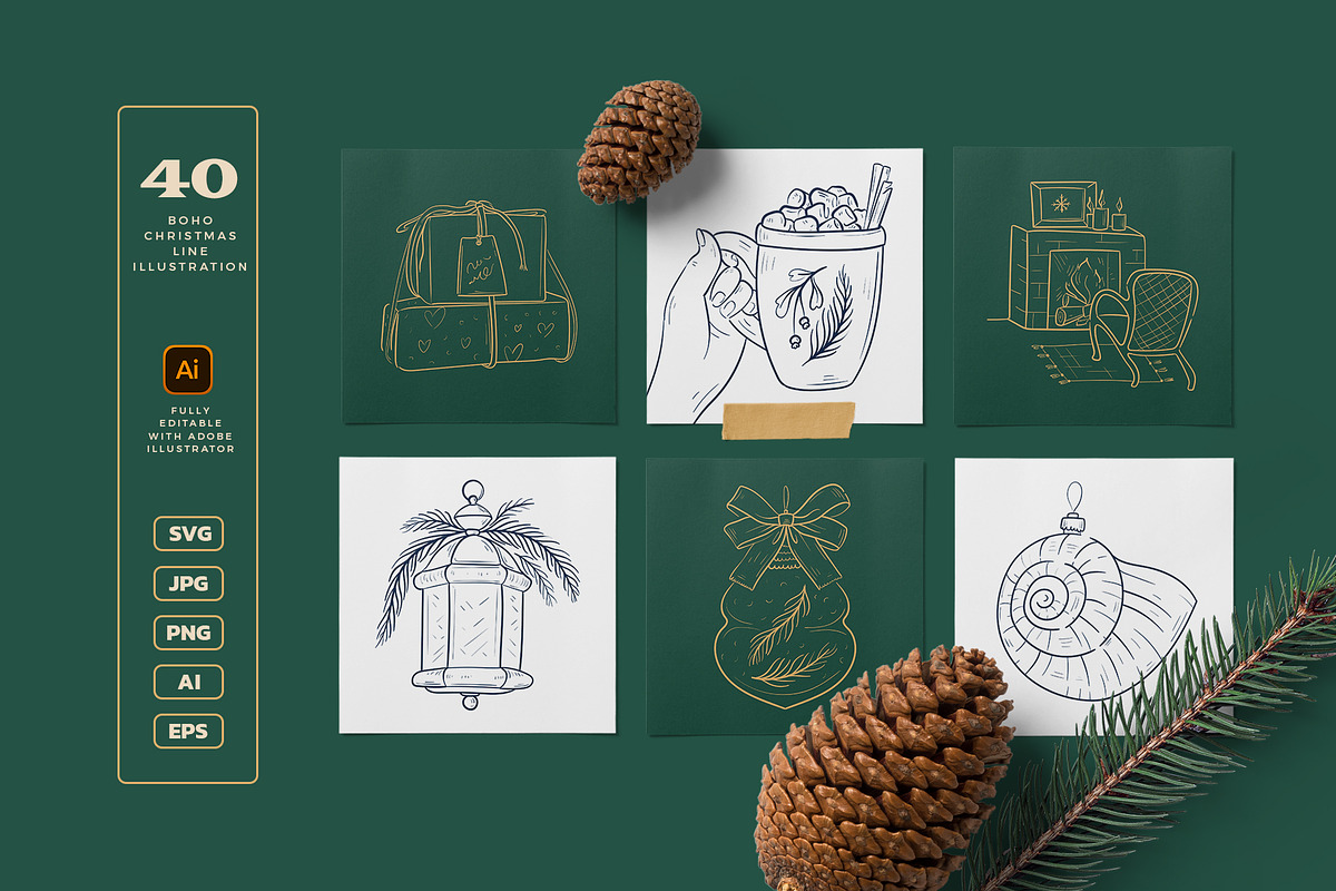 Boho Christmas, a Decorative Illustration by KetteCreate (Photo 10 of 13)