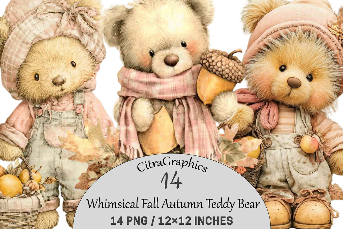 Whimsical Fall Autumn Teddy Bear, a Seasonal Illustration by CitraGraphics (Photo 1 of 6)