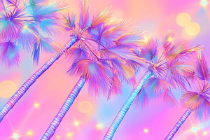 Vibrant palms, pastel sky, a Photo by Beautiful things