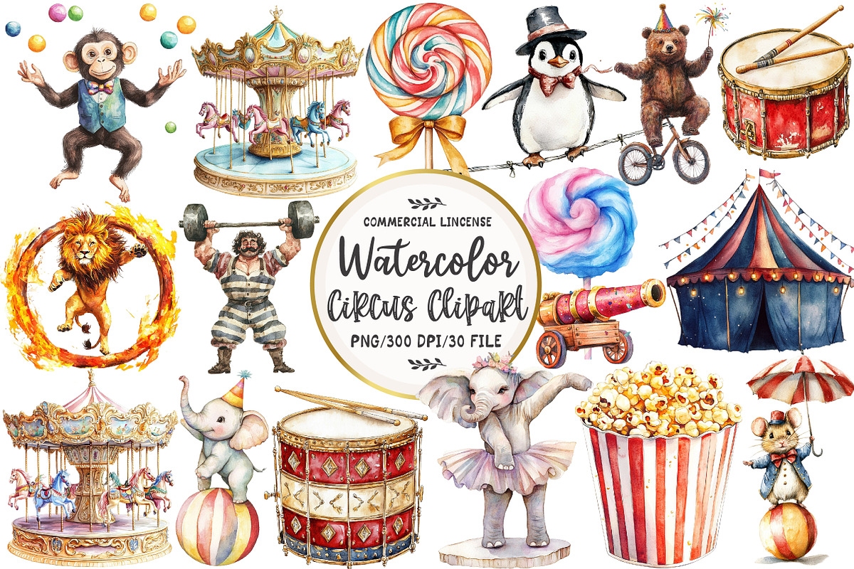Circus Sublimation Clipart, an Illustration by OK Design (Photo 1 of 5)