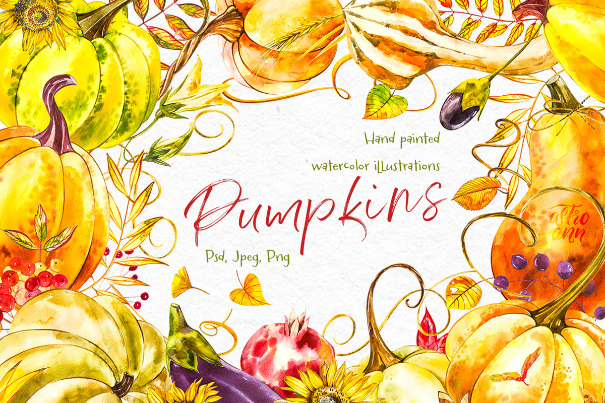 Pumpkins watercolor collection, a Food Illustration by Ann Astro (Photo 1 of 17)