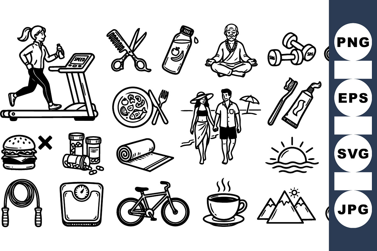 Healthy Lifestyle Icon Set, an Illustration by designvectx (Photo 1 of 3)
