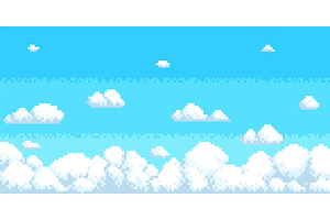 Pixel cumulus clouds in blue sky, a Texture Illustration by YummyBuum