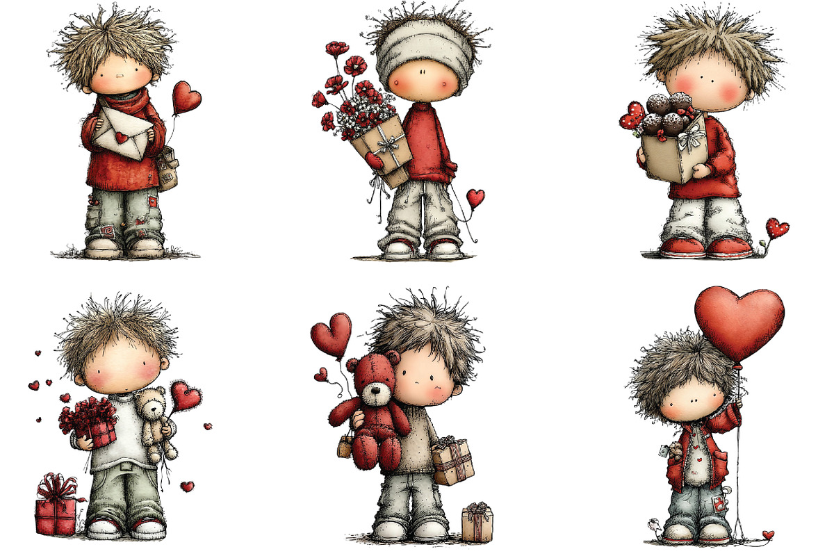 Whimsical Valentine Boy Clipart, an Illustration by CraftArtStudio (Photo 5 of 6)