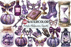Antique Purple Halloween Clipart, an Illustration by Rose Art