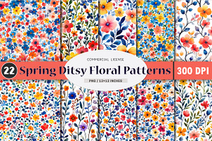 Spring Ditsy Floral Patterns, an Illustration by SinaCreation