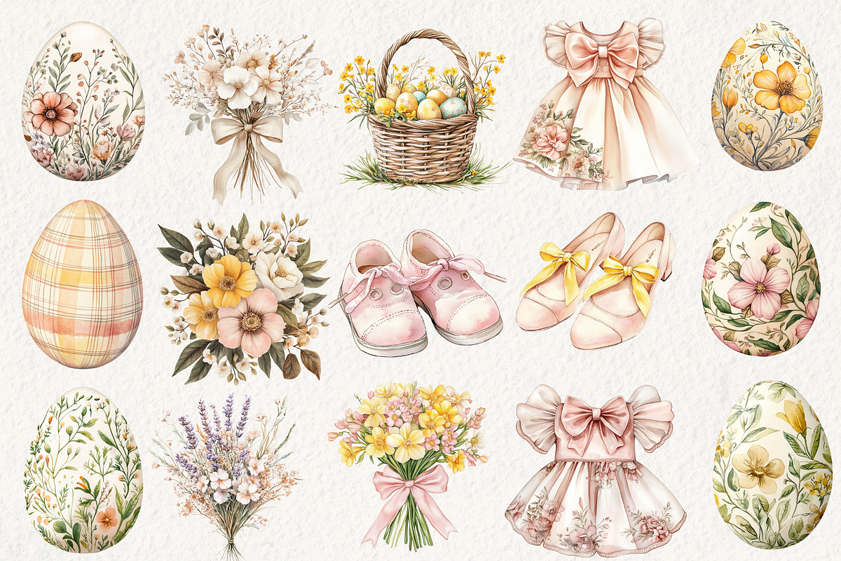 Easter Bunny Floral Clipart, an Illustration by NadiaTheronArt (Photo 2 of 4)