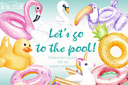 Pool floats watercolor cliparts, an Illustration by Sweet sweet design (Thumbnail 1 of 6)