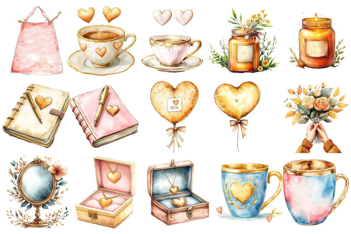 Golden Mother's Day Clipart, an Illustration by Watercolor design (Photo 2 of 10)
