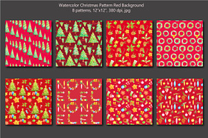 Watercolor Chritmas Pattern Red