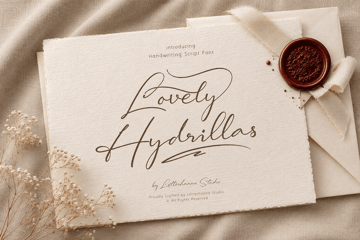 Lovely Hydrillas Font, a Script Font by Letterhanna Studio (Photo 1 of 20)