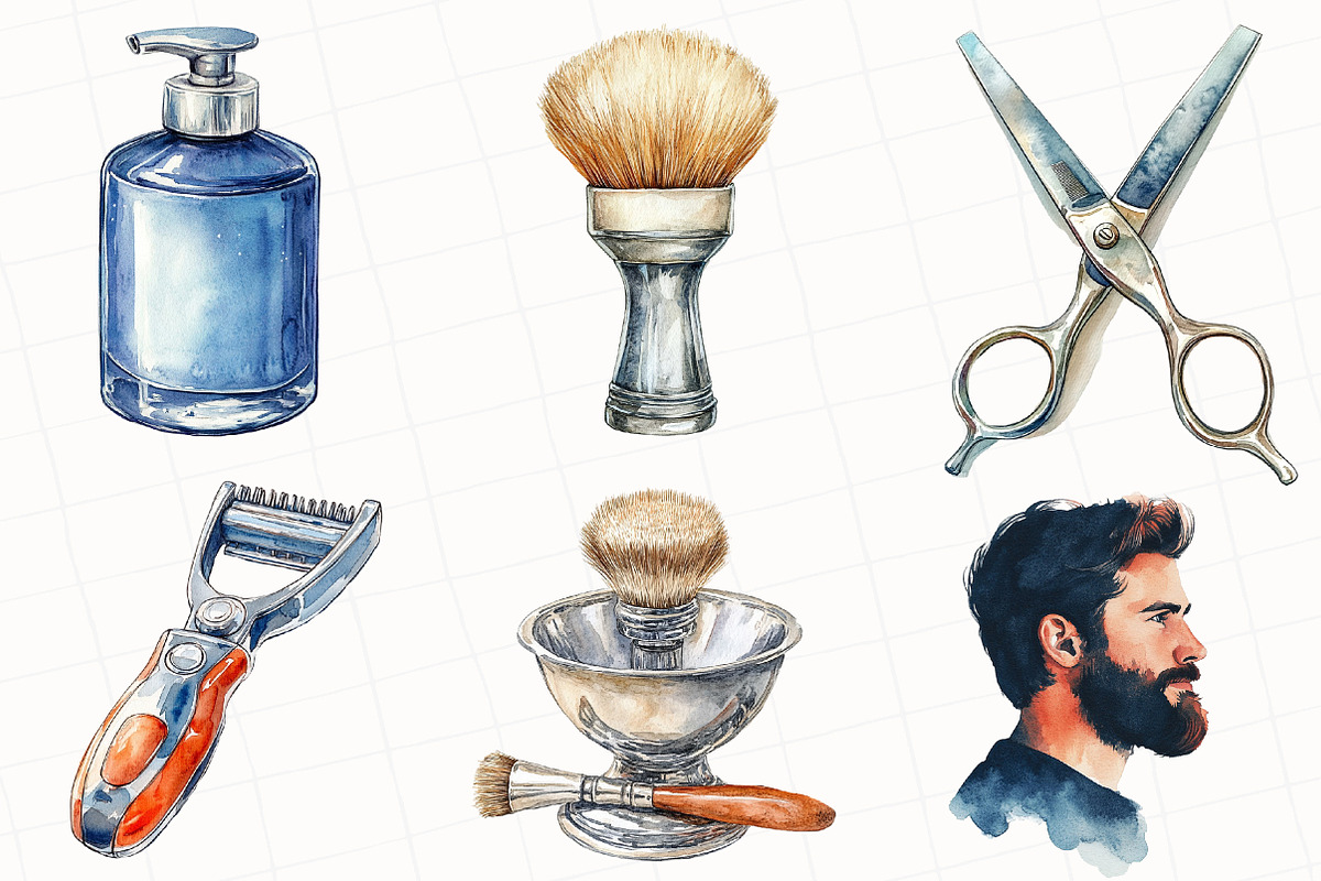 Watercolor Barber Shop Clipart, an Illustration by OK Design (Photo 4 of 5)