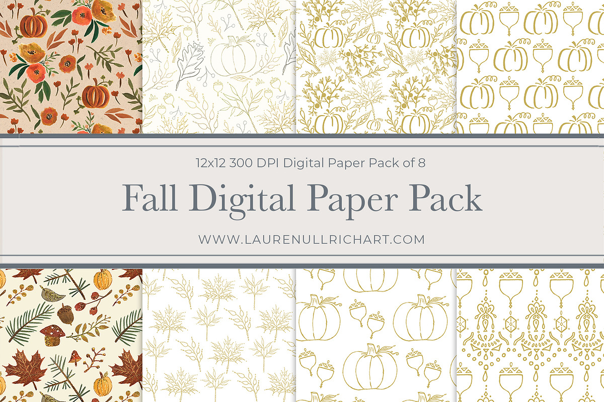Fall Digital Paper Pack of 8, a Pattern Graphic by Lauren Ullrich Art
