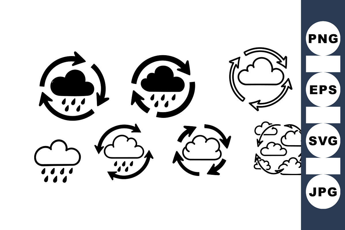 Rain Cloud Weather Icon Set, an Illustration by designvectx (Photo 1 of 3)