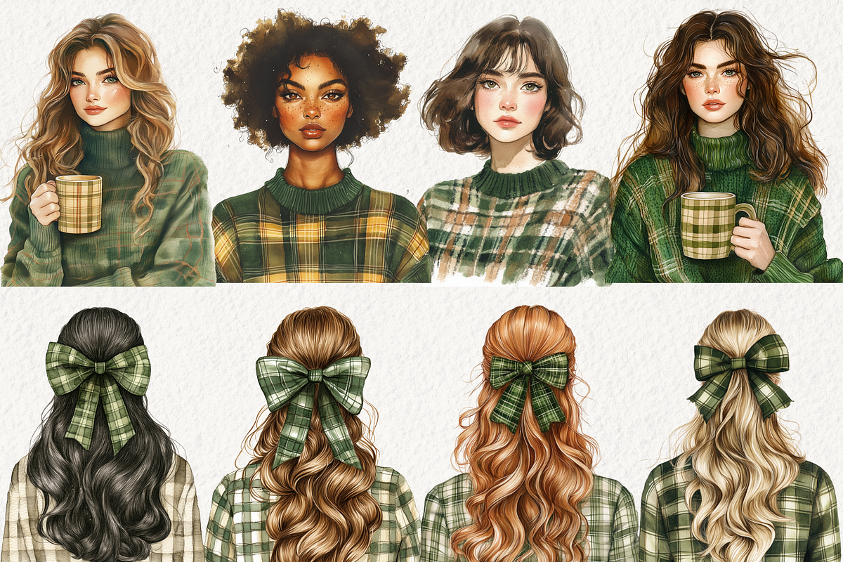 Plaid Green Christmas Clipart, an Illustration by NadiaTheronArt (Photo 4 of 5)