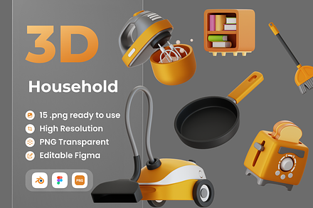 Household 3D Illustration, a Furniture 3D Model by Vektora Studio