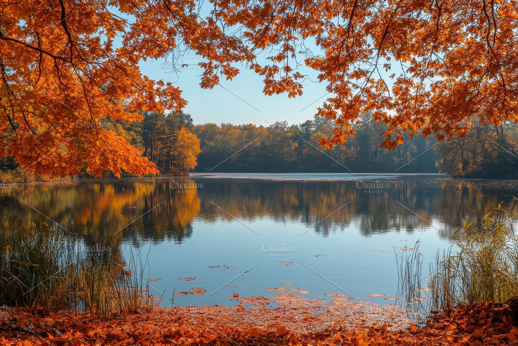 Fall foliage creates a stunning, a Photo by Pavel_design
