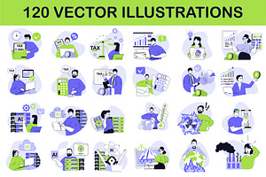 120 Flat Vector Illustrations, an Illustration by alexdndz