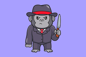 Cute Gorilla Holding Knife Cartoon, an Animal Illustration by Catalyst Labs
