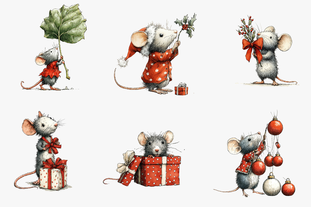 Christmas Mouse clipart, an Illustration by CreationArt (Photo 4 of 5)